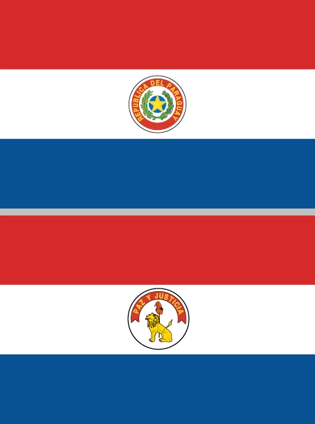 Флаг Парагвая (вверху - лицевая сторона, внизу - обратная).