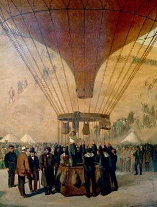 Л. ГАМБЕТТА с поручением французского правительства покидает на аэростате осажденный прусскими войсками Париж (1870).