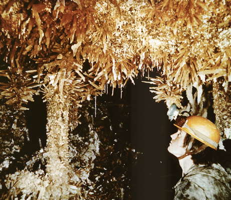 Пещеры. Друзы кальцита в Гаурской пещере. Туркмения.