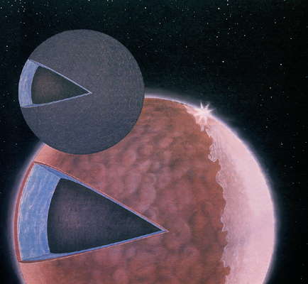 Плутон и его спутник Харон. Состоят, по-видимому, из каменных ядер, покрытых водяным льдом (на Плутоне поверх него лежит метановый лед).