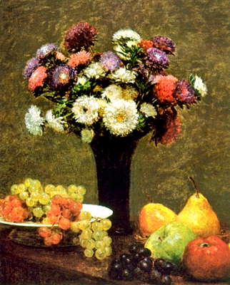 Натюрморт. Натюрморт с цветами и фруктами. Анри Фантин-Латур.