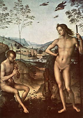 П. Перуджино. Аполлон и Марсий. 1480-е гг. Лувр.