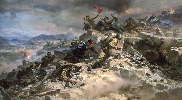 Великая Отечественная война Советского Союза. П.Т. Мальцев. Штурм Сапун-горы 7 мая 1944 года. Фрагмент панорамы. 1958.