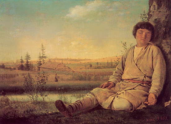 А.Г. Венецианов. Спящий пастушок. Между 1823 и 1826. Масло.