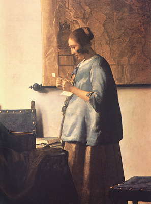 Ян Вермер. Девушка в голубом, читающая письмо.