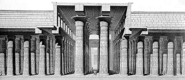 Гипостиль. Зал храма Амона-Ра в Карнаке. 14-12 вв до н.э. Реконструкция.
