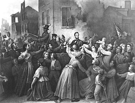 Гражданская война в США 1861-65. А. Линкольн в столице конфедерации г. Ричмонд, взятой федеральными войсками. Картина Д.М. Картера, Чикагское историческое общество.