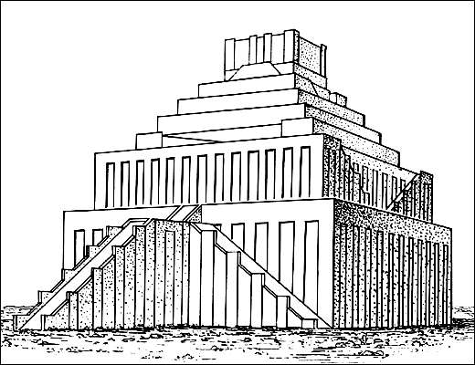 Зиккурат Этеменанки в Вавилоне (т.н. Вавилонская башня). Сер. 7 в. до н.э. Реконструкция.