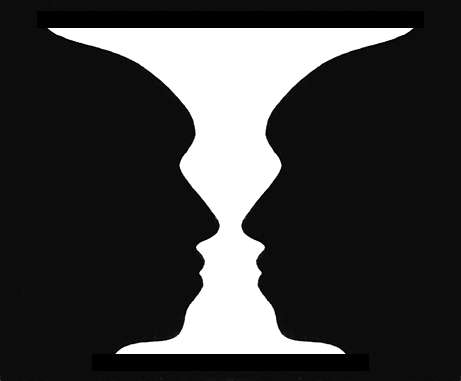 Иллюзии оптические. Неоднозначная классификация зрительных впечатлений: наблюдатель видит либо вазу, либо два силуэта.