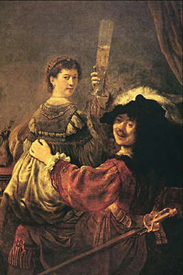 Рембрандт. Автопортрет с Саскией на коленях.