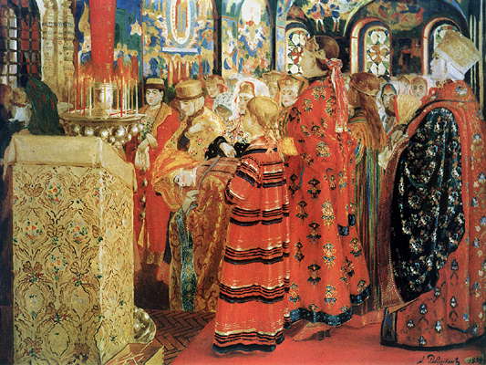 А.П. Рябушкин. Русские женщины XVII столетия в церкви.