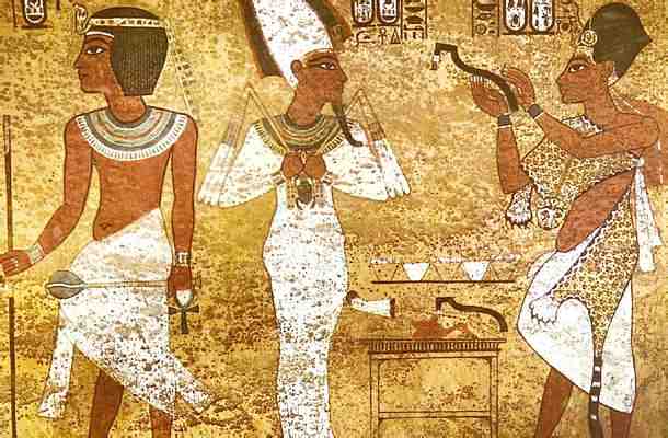 Древнеегипетская фреска с изображением Тутанхамона.