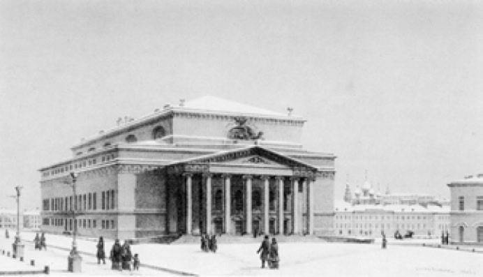 Большой Императорский театр в Москве. 1845. Тоновая автолитография А. Дюрана