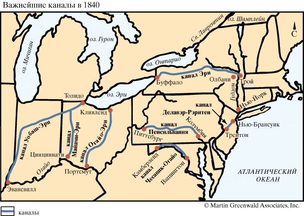 Важнейшие каналы в 1840 году