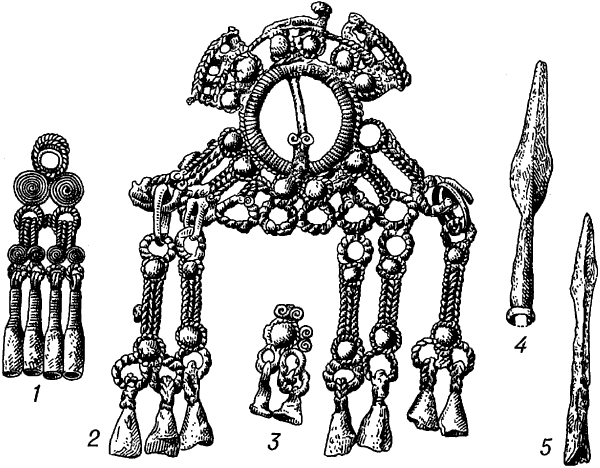 Рязанские могильники. Металлические украшения и оружие.