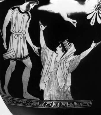 Пандора. Фрагмент росписи краснофигурного кратера: Пандора и Эпиметей. 450-440 до н.э. Музей Ашмола. Оксфорд.