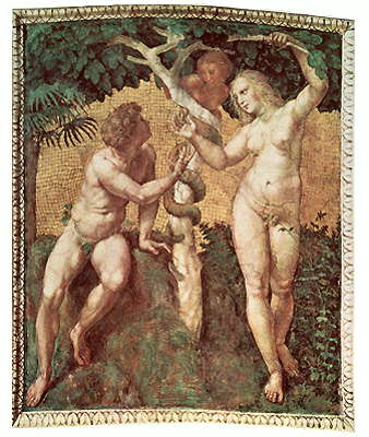 Адам. Фреска Рафаэля Адам и Ева. 1508. Ватикан. Станца делла Сеньятура.