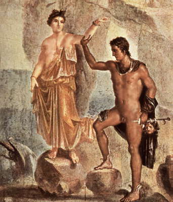Фреска из дома Диоскуров в Помпеях: Персей и Андромеда. 65-70 н.э. Национальный музей. Неаполь.