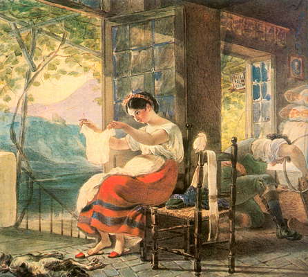 К.П. Брюллов. Семья итальянца. 1830. Акварель.