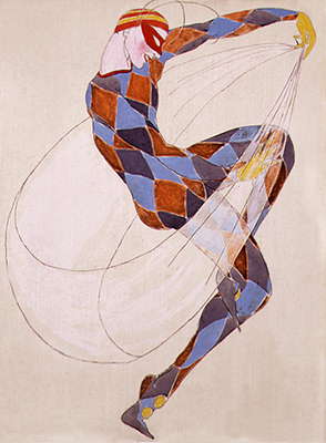 Эскиз костюма Арлекина к балету Трагедия масок. Худ. К. Голейзовский