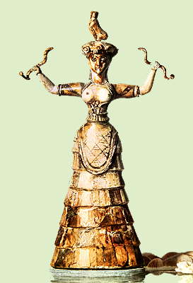 Греция Древняя. Статуэтка из святилища дворца в Кносе. Богиня со змеями. 1600-1580 до н.э. Музей. Гераклион.