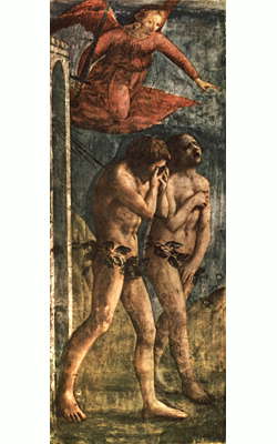 Ева. Изгнание Адама из рая. Фреска Маззаччо. 1427-28. Церковь Санта-Мария дель Кармине. Флоренция.