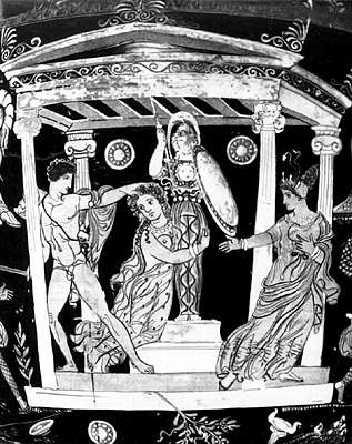 Аякс и Кассандра. Фрагмент росписи кратера художника Ликурга. 360-350 до н.э. Национальный музей. Неаполь.
