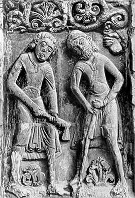 Каин и Авель. Фрагмент рельефа на фасаде кафедрального собора в Линкольне (Англия). Ок. 1145.