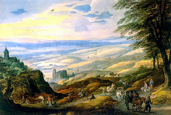 Ландшафт с широкой панорамой. Картина Жозе де Момпера.