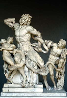 Гибель Лаокоона и его сыновей. Мрамор. Ок. 50 до н.э. Ватиканские музеи. Рим.