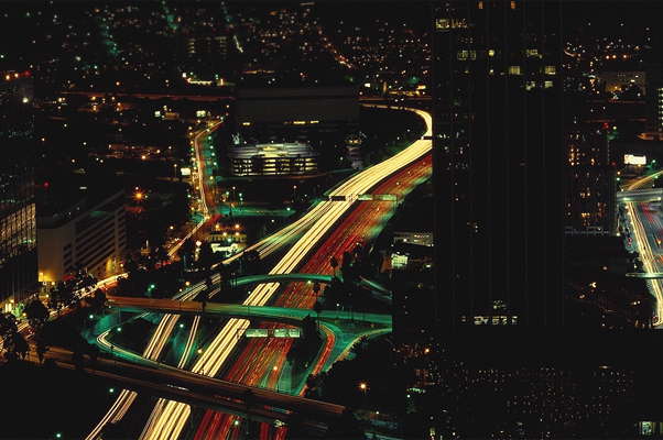Лос-Анжелес. Вид центра города ночью.