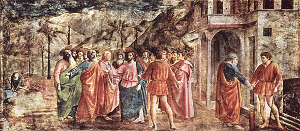 Мазаччо. Чудо со статиром. 1425-28. Фреска в капелле Бранкаччи церкви Санта-Мария дель Кармине во Флоренции.