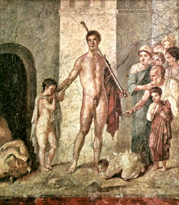 Тесей. Фреска из Помпей: Тесей, одержавший победу над Минотавром. Ок. 70 до н.э. Национальный музей. Неаполь.