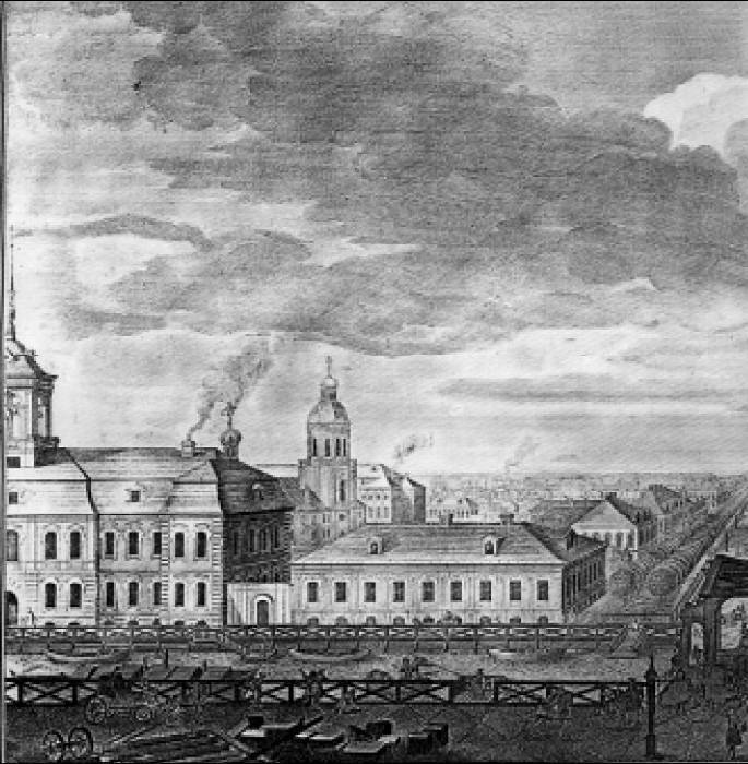 Петербург. Невский проспект. Гравюра Я. В. Васильева. 1753