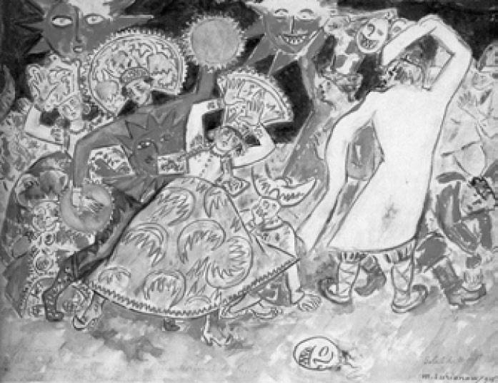 М. Ф. Ларионов. Эскиз декорации к спектаклю «Полуночное солнце». 1915