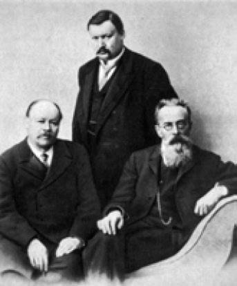 Н. А. Римский-Корсаков (справа), А. К. Глазунов, А. К. Лядов. 1907
