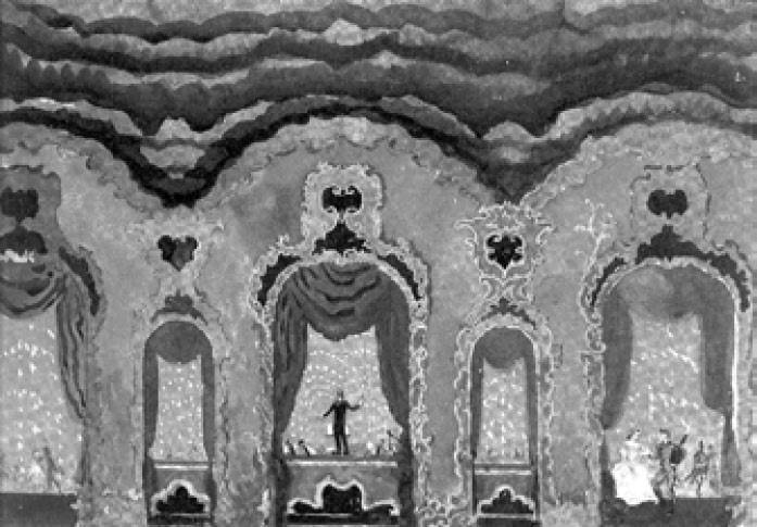Неоклассицизм. А. Н. Бенуа. Эскиз декорации к балету «Вальс» М. Равеля. 1928